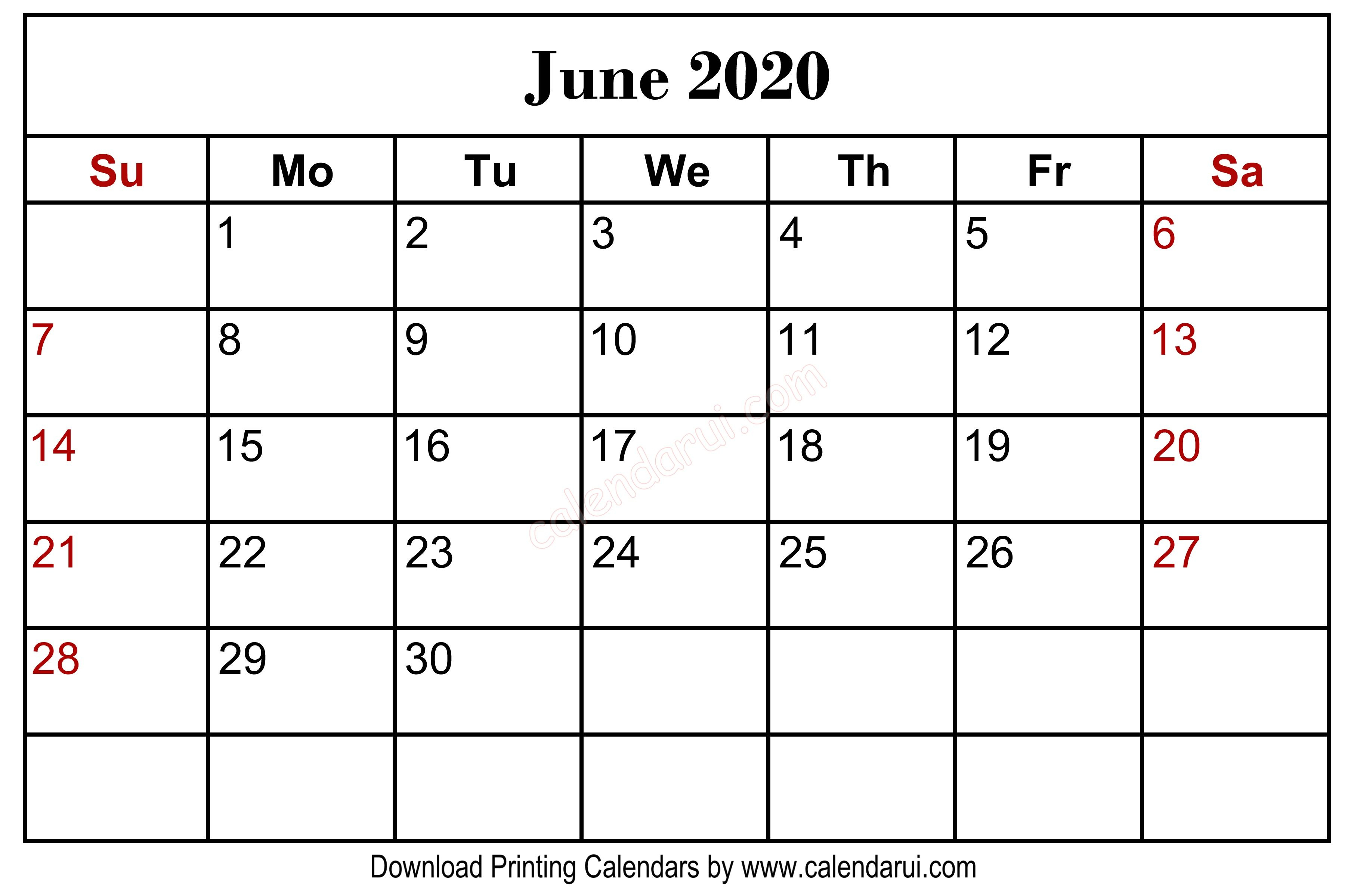 Homepage / 2020 Calendar / June 2020 Blank Calendar