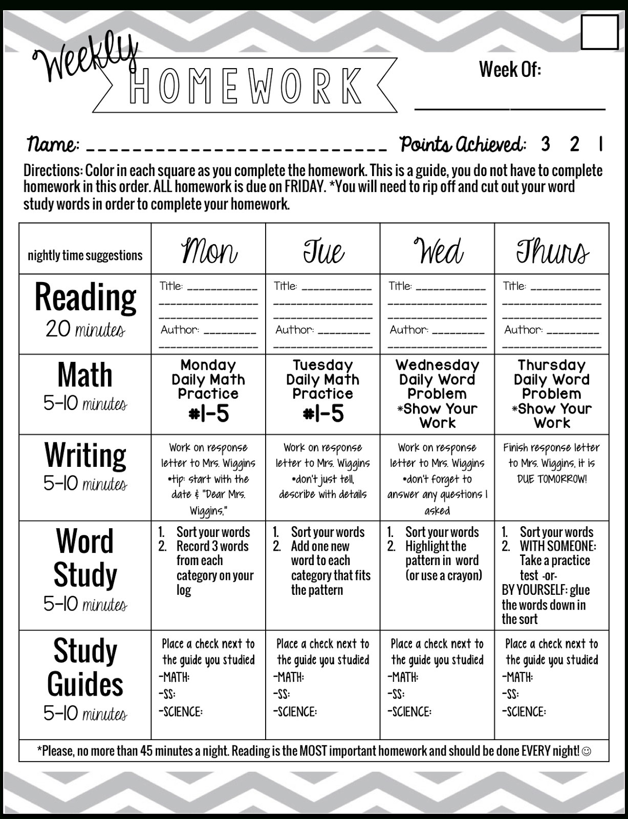 Homework Calendars | Thirdgradetroop | Kindergarten