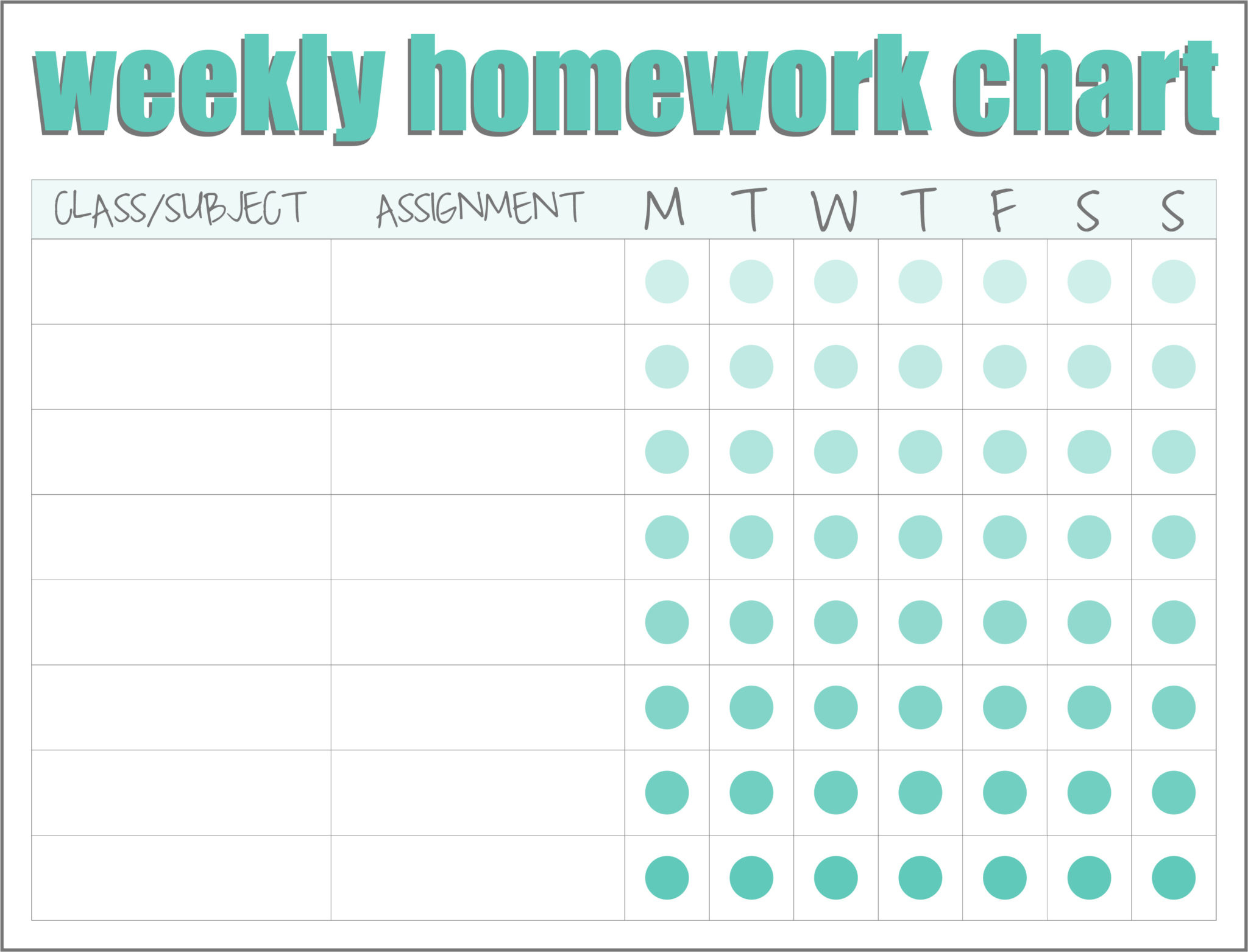 Free Printable Homework Reward Charts