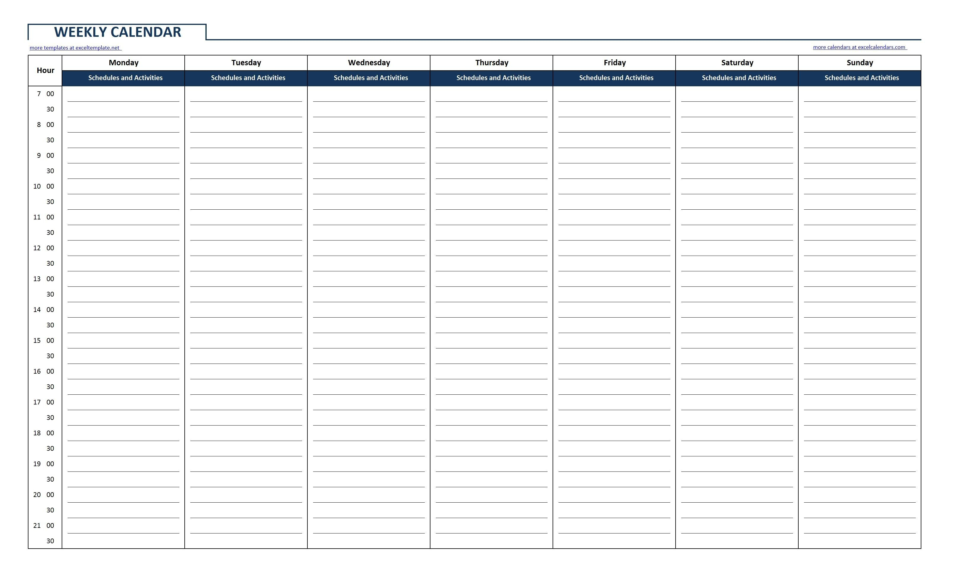 Hourly Calendar Printable 2017 Printable Calendar Within