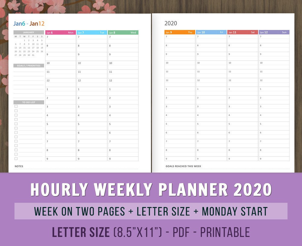 Hourly Weekly Planner 2020 Inserts, Printables, Weekly Agenda, Vertical  Layout, Printable Planner Pages, Letter Size, Week On 2 Pages, Wo2P