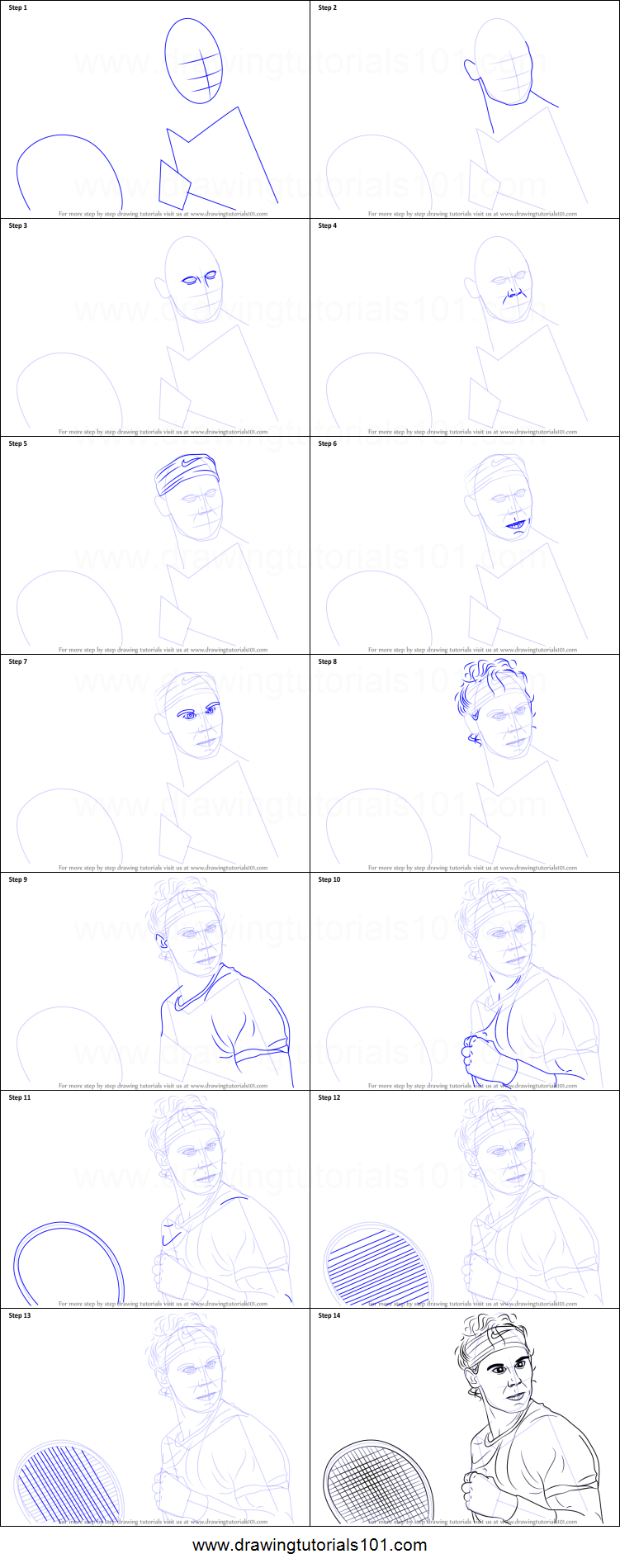 How To Draw Rafael Nadal Printable Stepstep Drawing