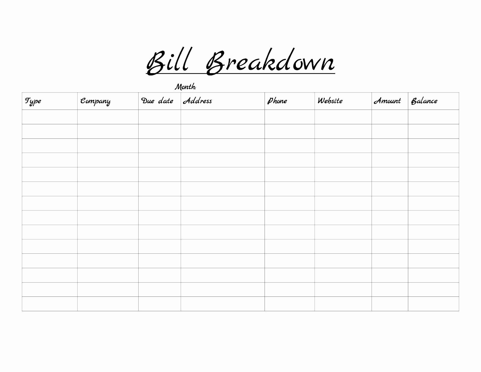 How To Make A Spreadsheet For Monthly Bills Of Printable