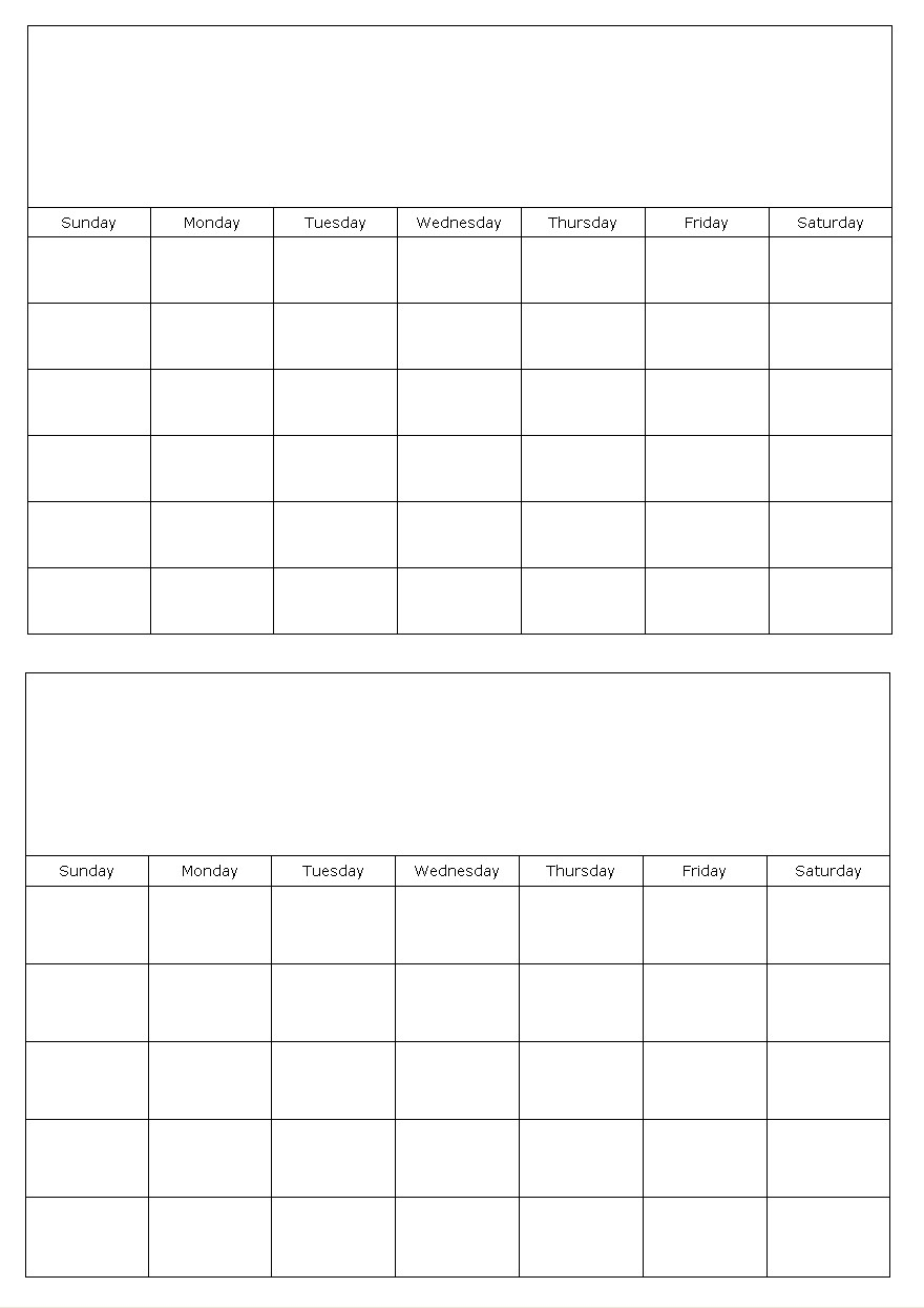 Printable Blank Calendar 2020 Two Months Per Page Example Calendar