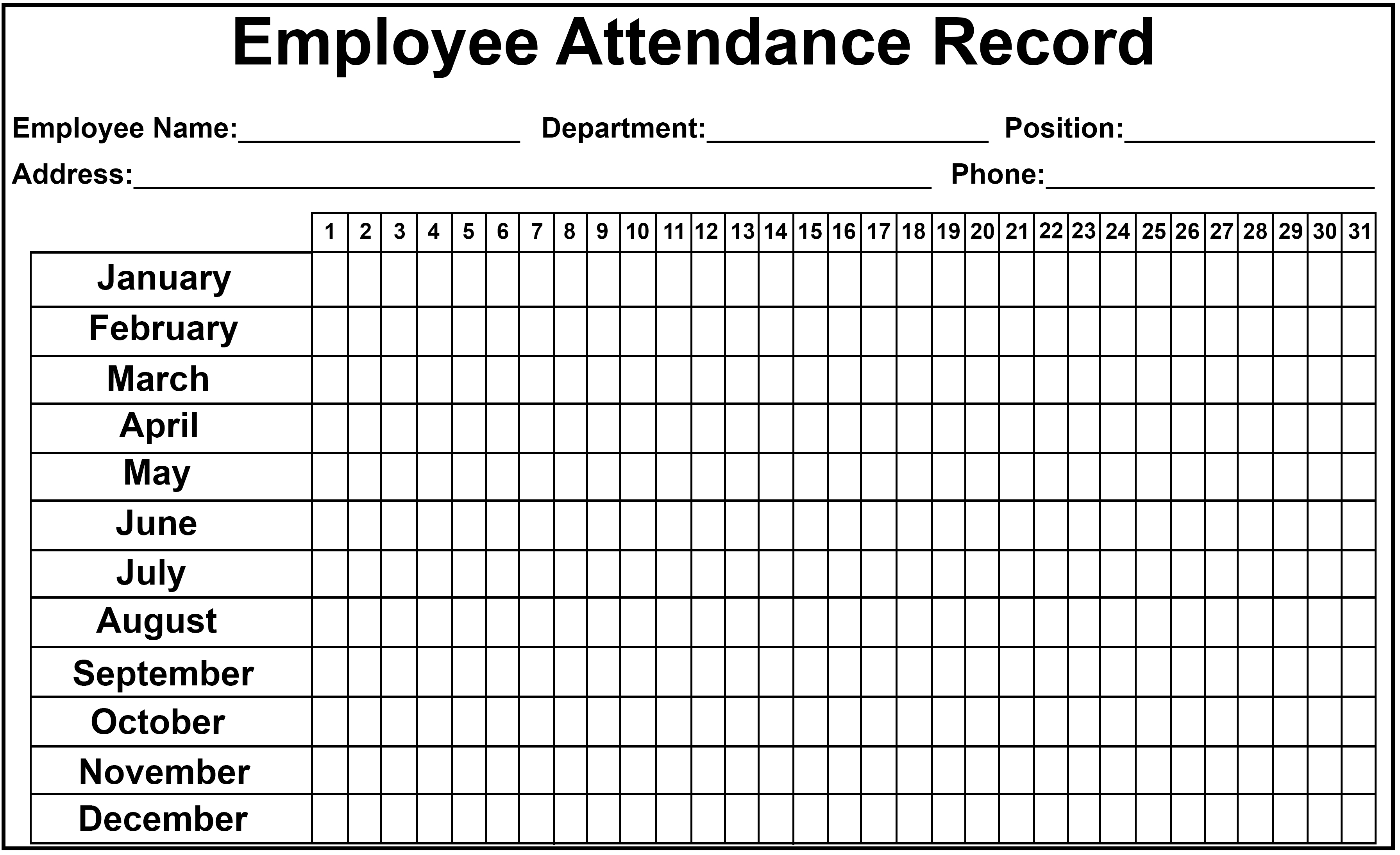 Free Monthly 2020 Attendance Template Example Calendar Printable