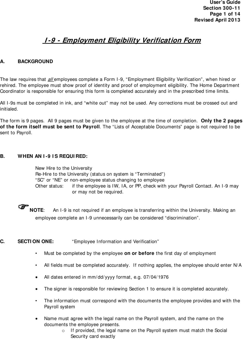 I-9 - Employment Eligibility Verification Form - Pdf