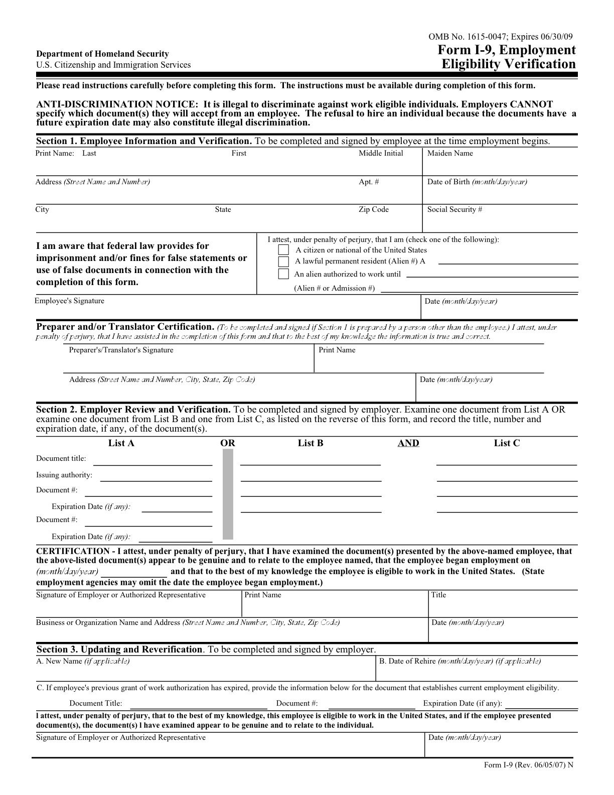 Free Printable I 9 Form Printable Forms Free Online