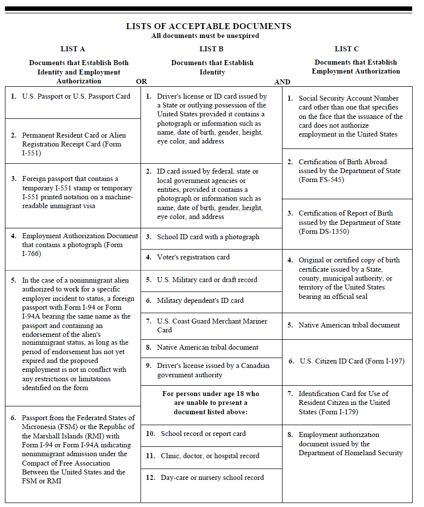 I9 Acceptable Documents - Rita Staffing