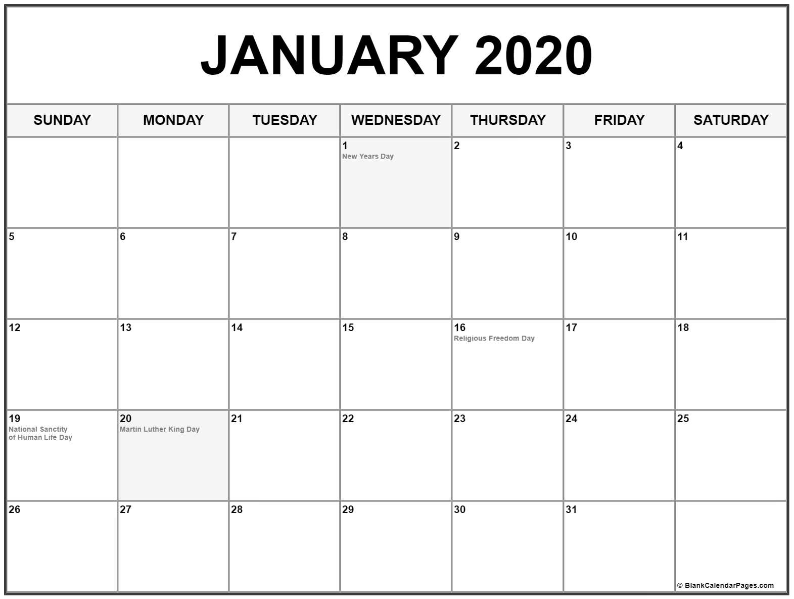 Impressive Calendar With Holidays 2020 • Printable Blank