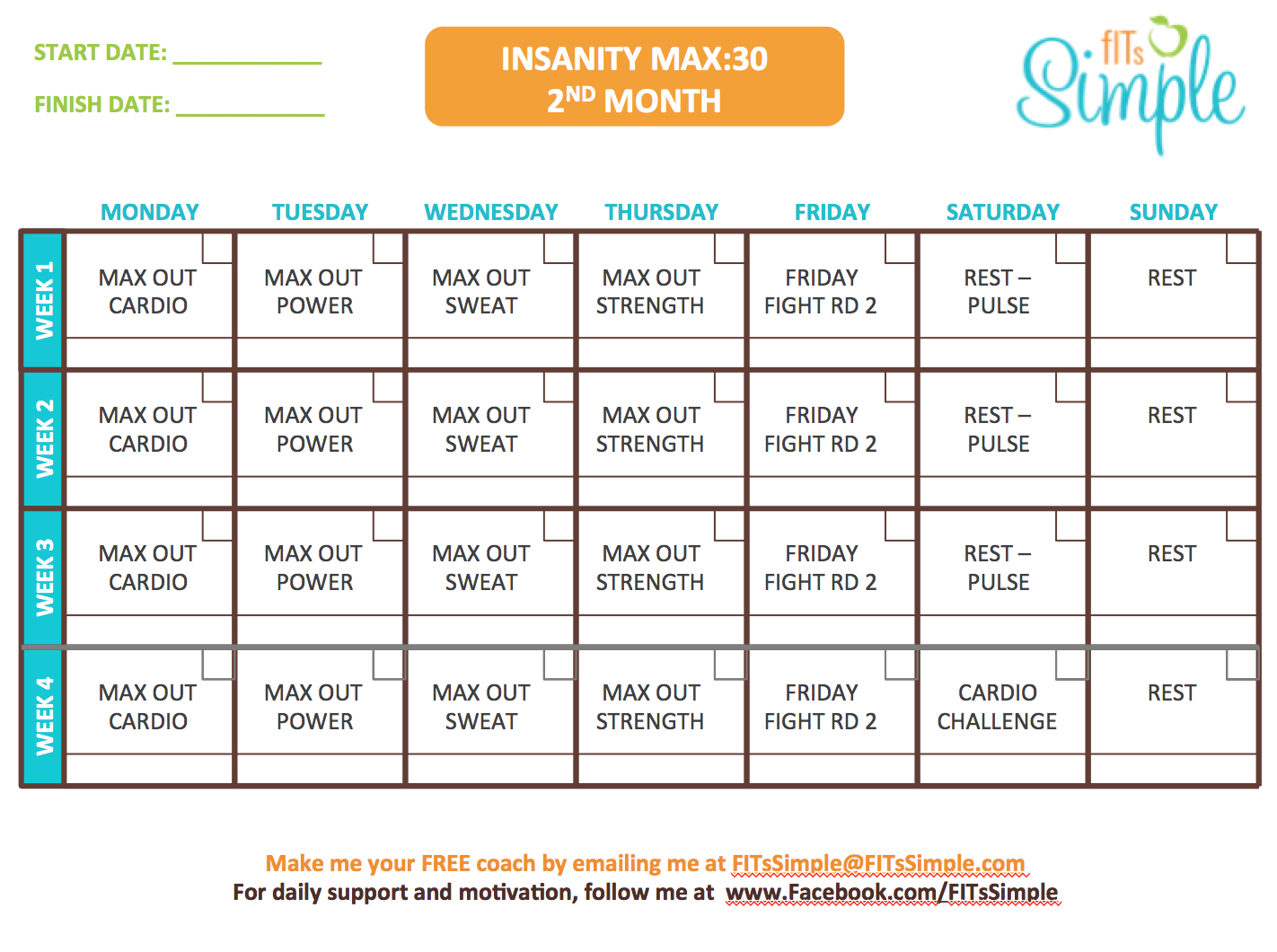 instanity workout calendar