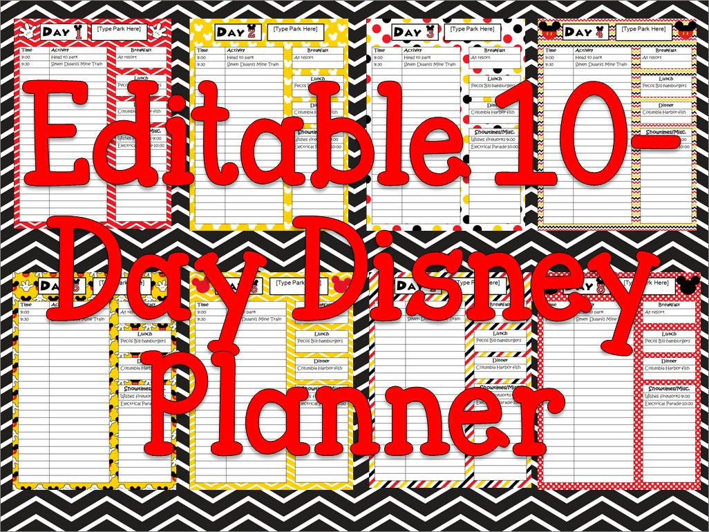 Instant Download Editable Disney Planner, Agenda, Itinerary