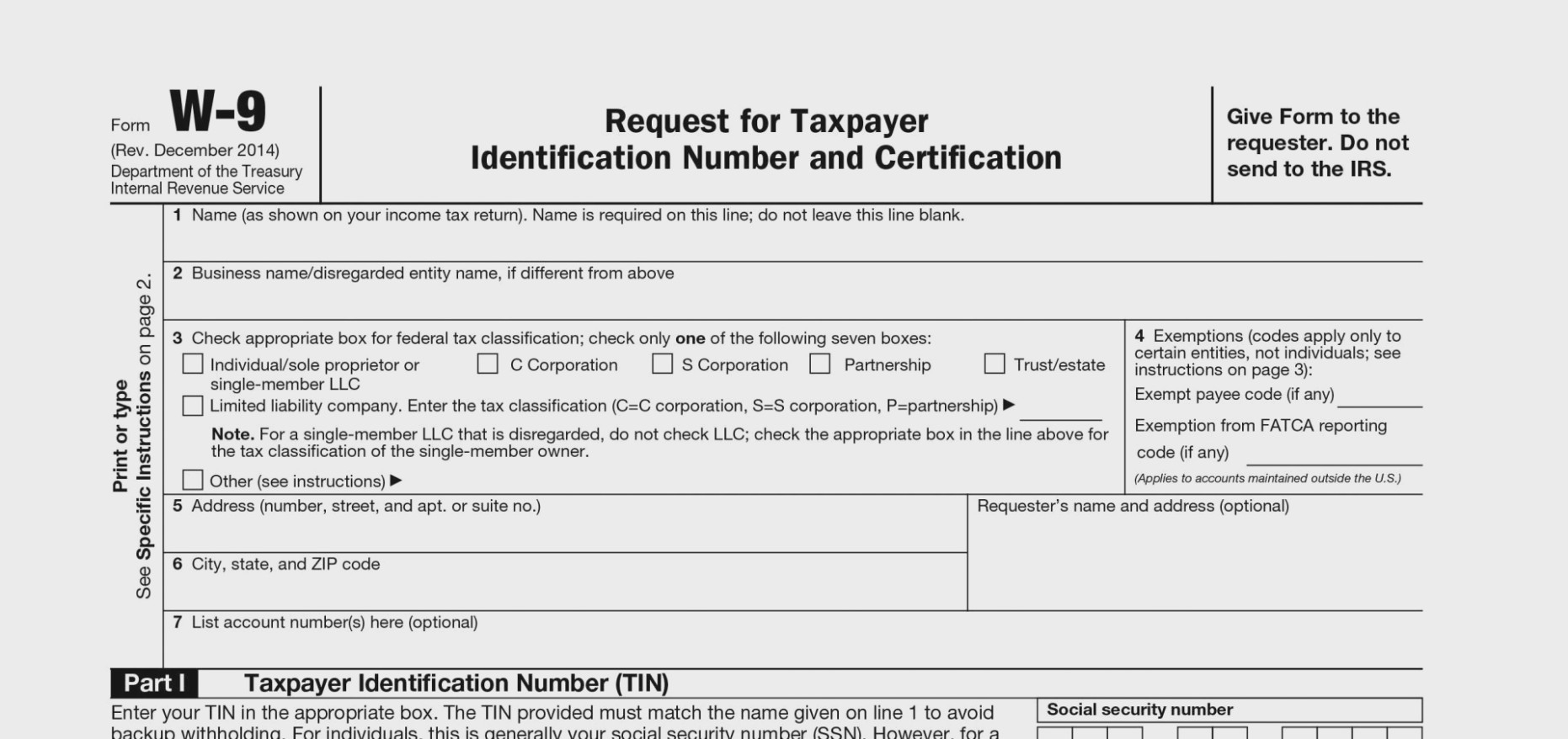 Irs W9 Tax Form Printable Example Calendar Printable