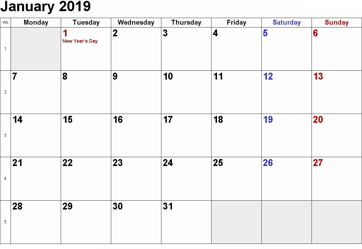 January 2019 Calendar Printable With Holidays | January 2019