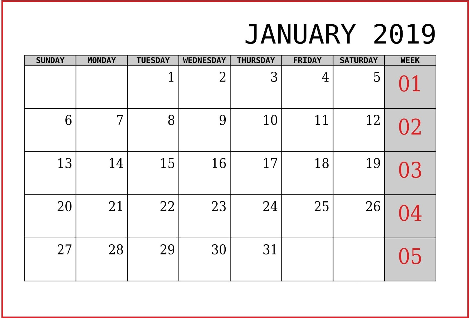 January 2019 Calendar Us Printable Templates With Holidays