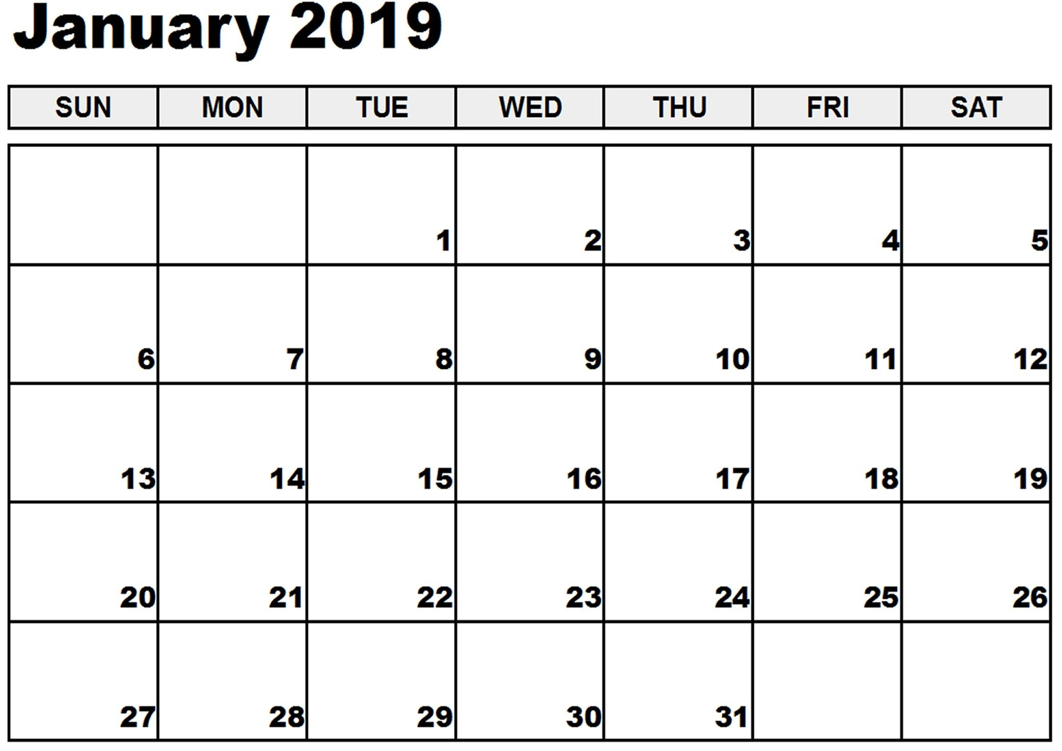 January 2019 Printable Calendar January 2019 Calendar