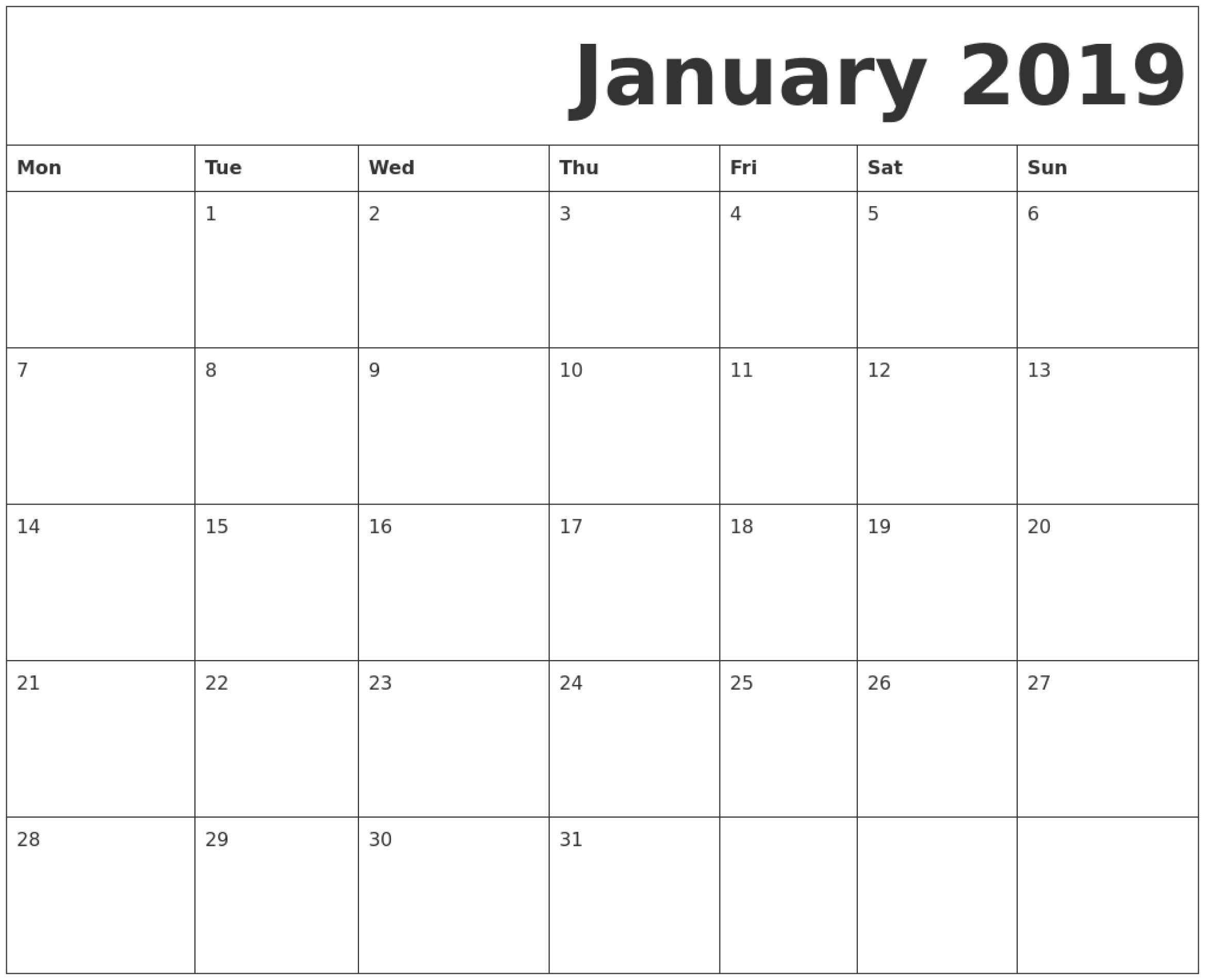 Blank Calendar Template Starting With Monday