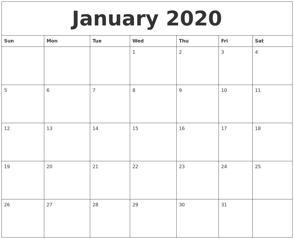 January 2020 Blank Calendar Printable