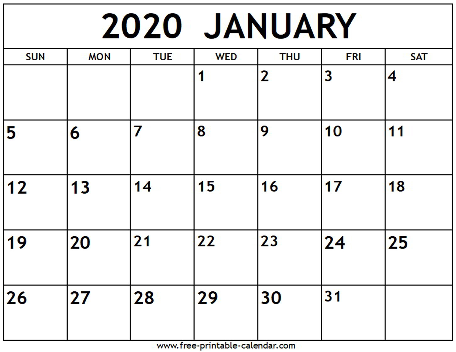 January 2020 Calendar - Free-Printable-Calendar