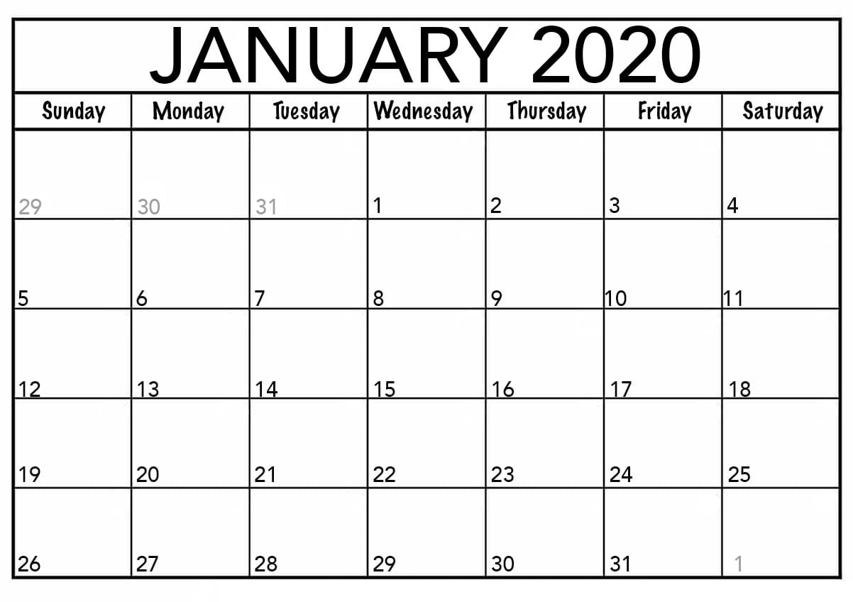 January 2020 Calendar Pdfmonth – Printable Calendar