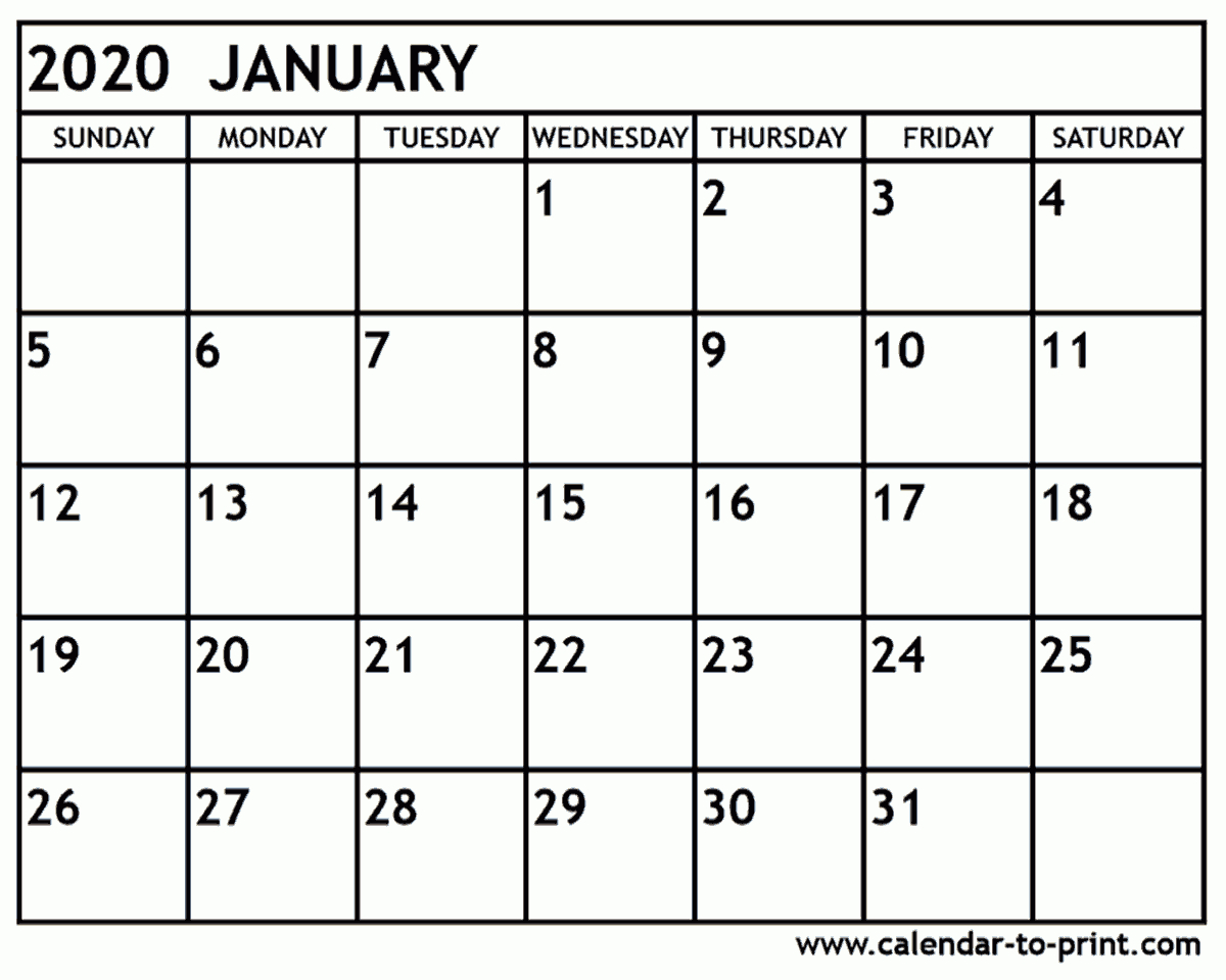 January 2020 Calendar Printable