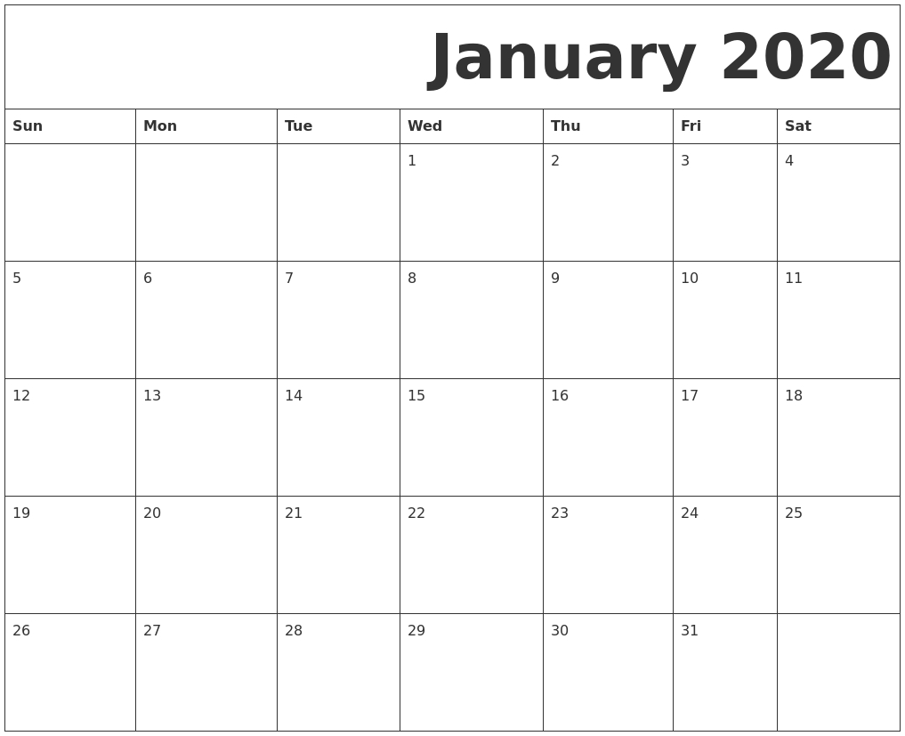January 2020 Free Printable Calendar
