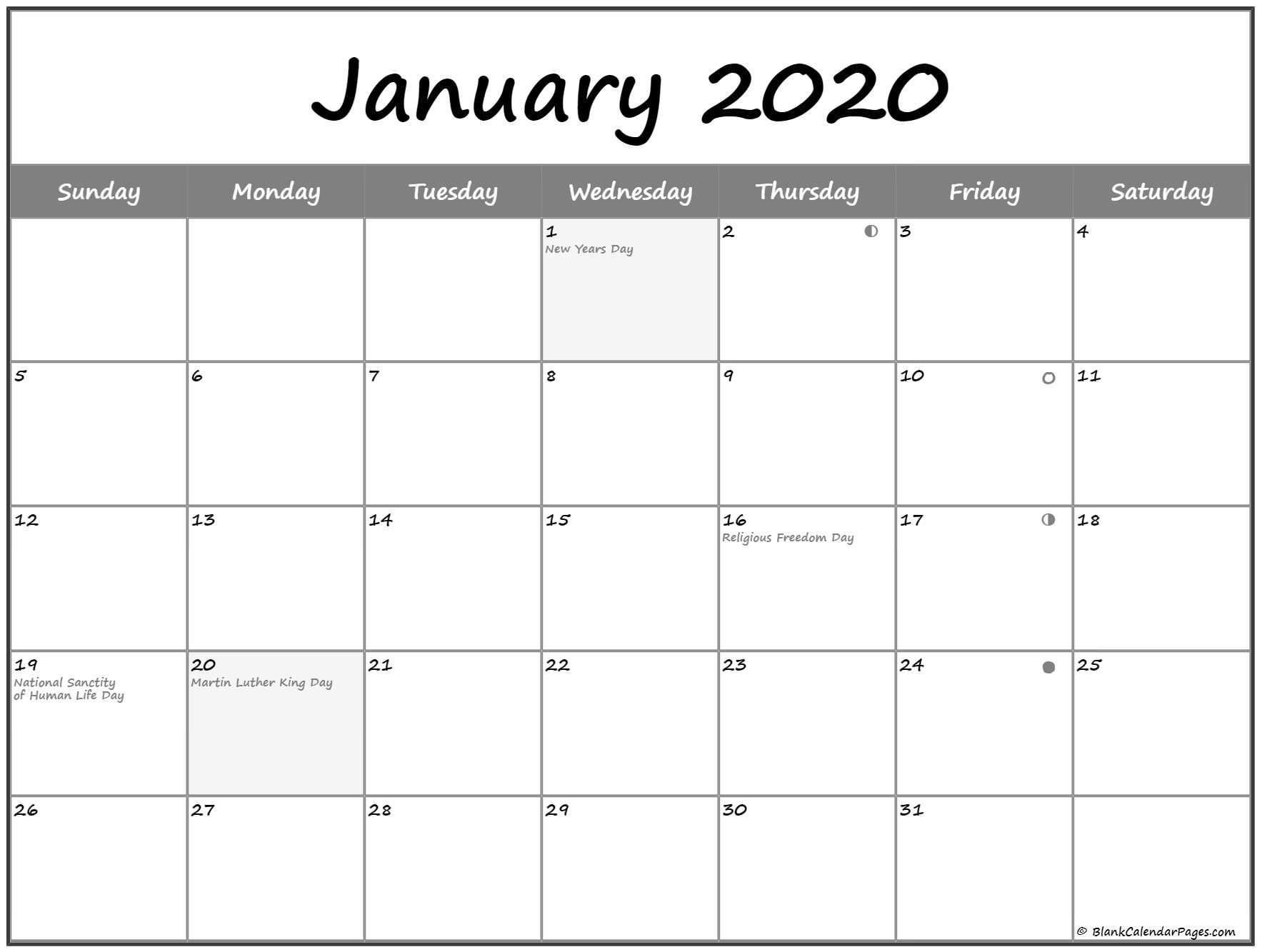 January 2020 Lunar Calendar | Moon Phase Calendar 2020