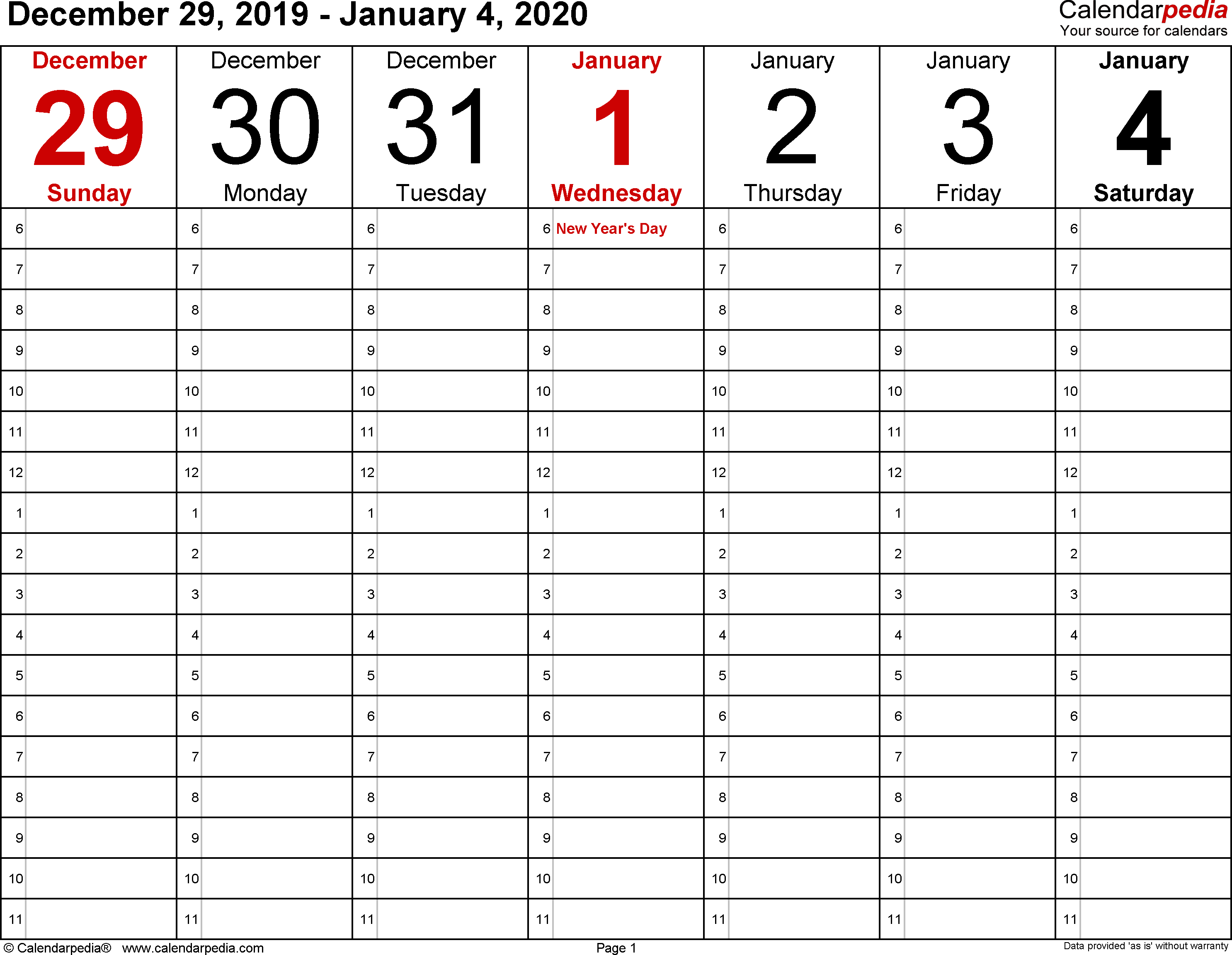 January 2020 Weekly Calendar | Blank January 2020 Calendar