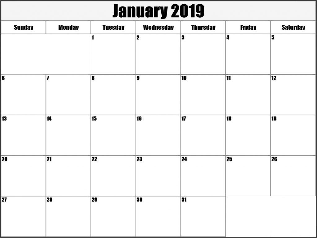 January Blank Calendar 2019 Printable Template Free April