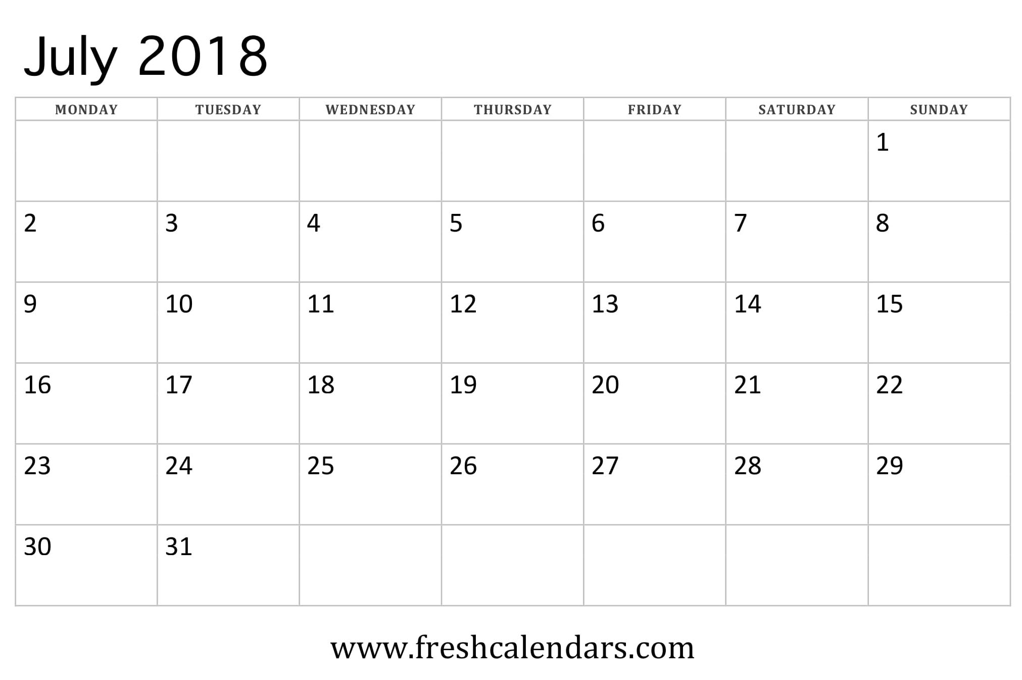 July 2018 Calendar Printable - Fresh Calendars