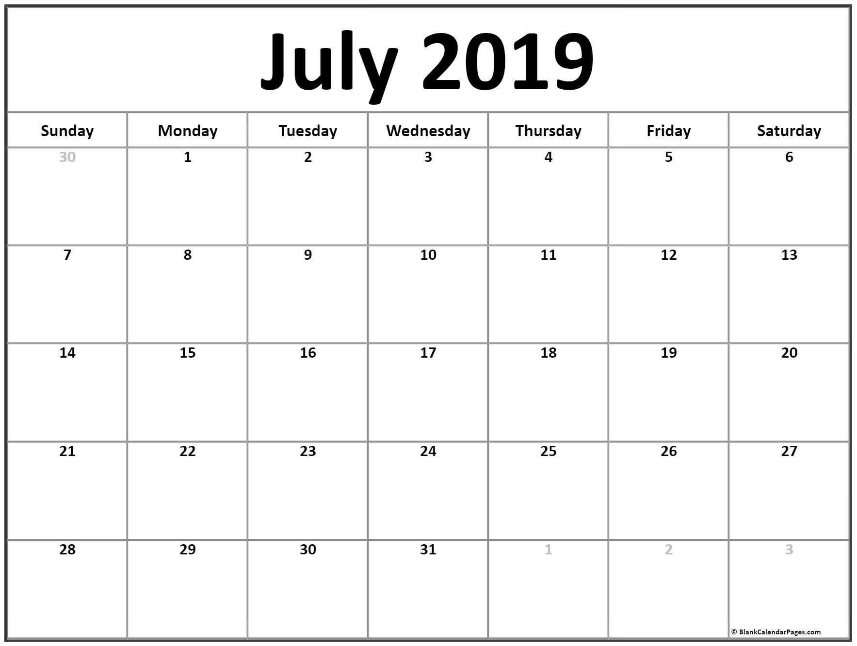 July 2019 Blank Calendar Template | 2019 July Calendar