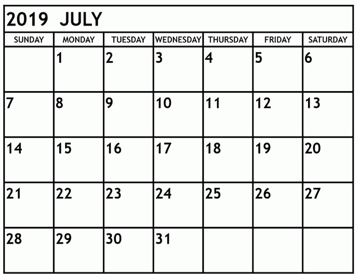 July 2019 Blank Calendar Template #july #july2019