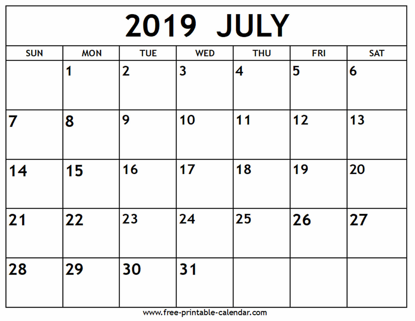 July 2019 Calendar - Free-Printable-Calendar