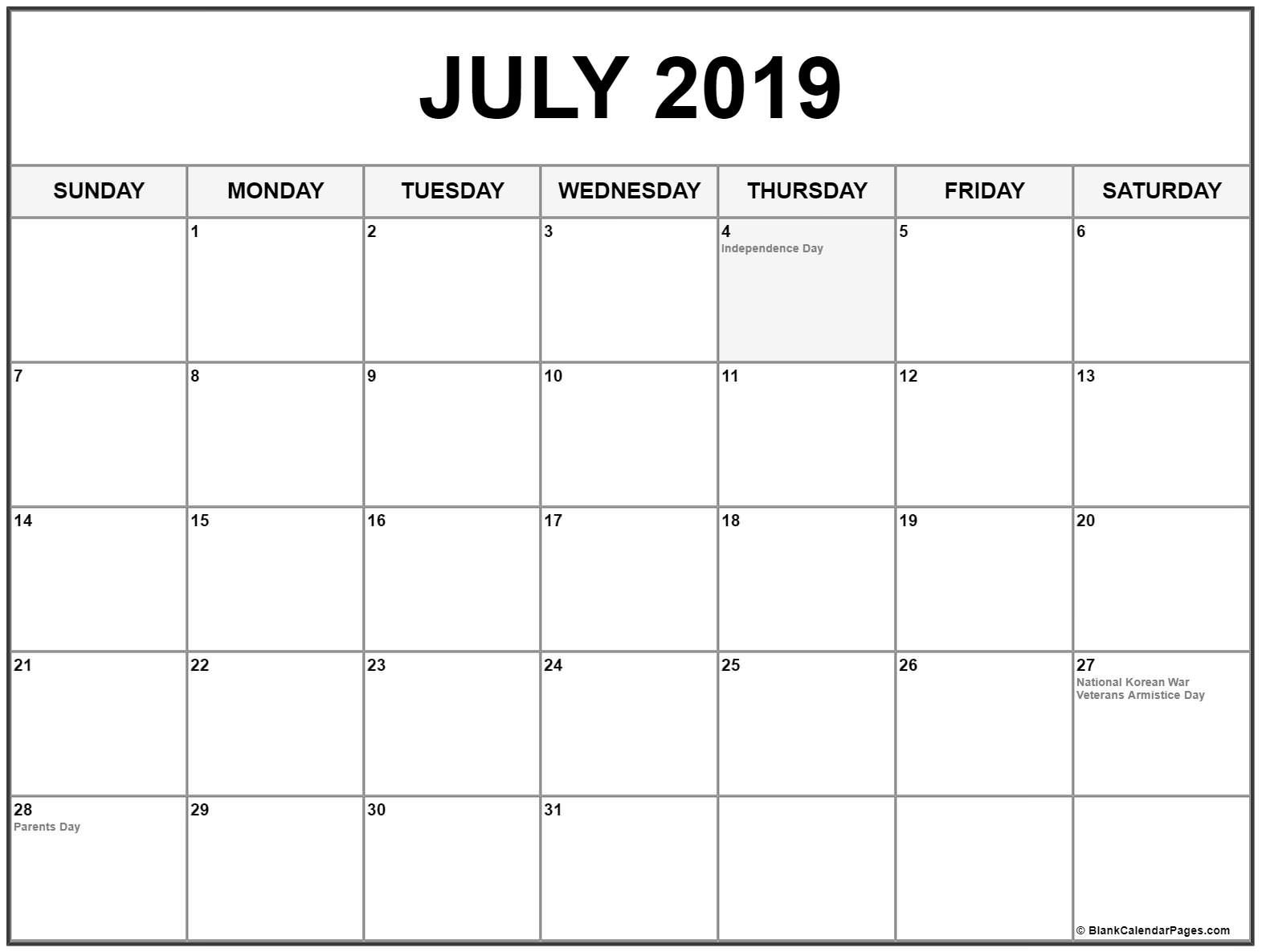 July 2019 Calendar With Holidays #july #july2019