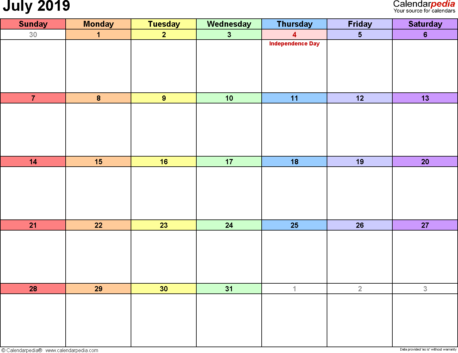 July 2019 Calendars For Word, Excel &amp; Pdf