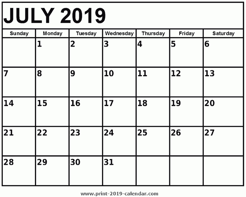 July 2019 Printable Calendar