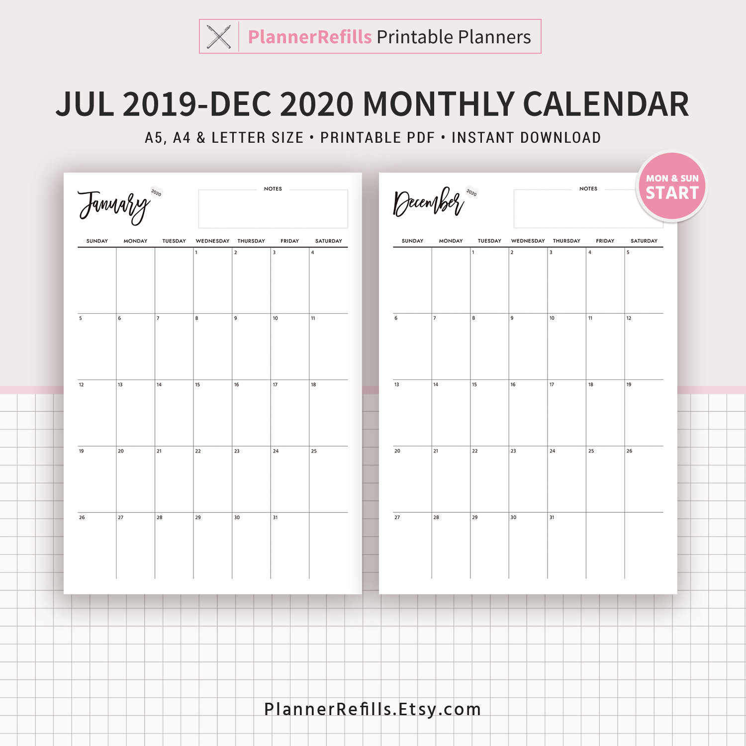 July Through December 2020 Printable Planner | Example Calendar Printable