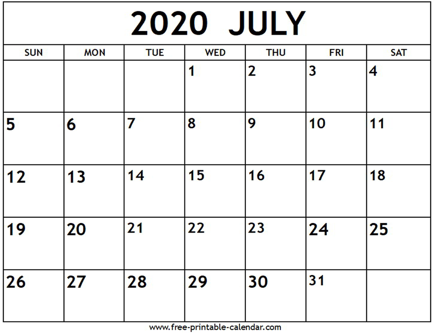July 2020 Calendar - Free-Printable-Calendar