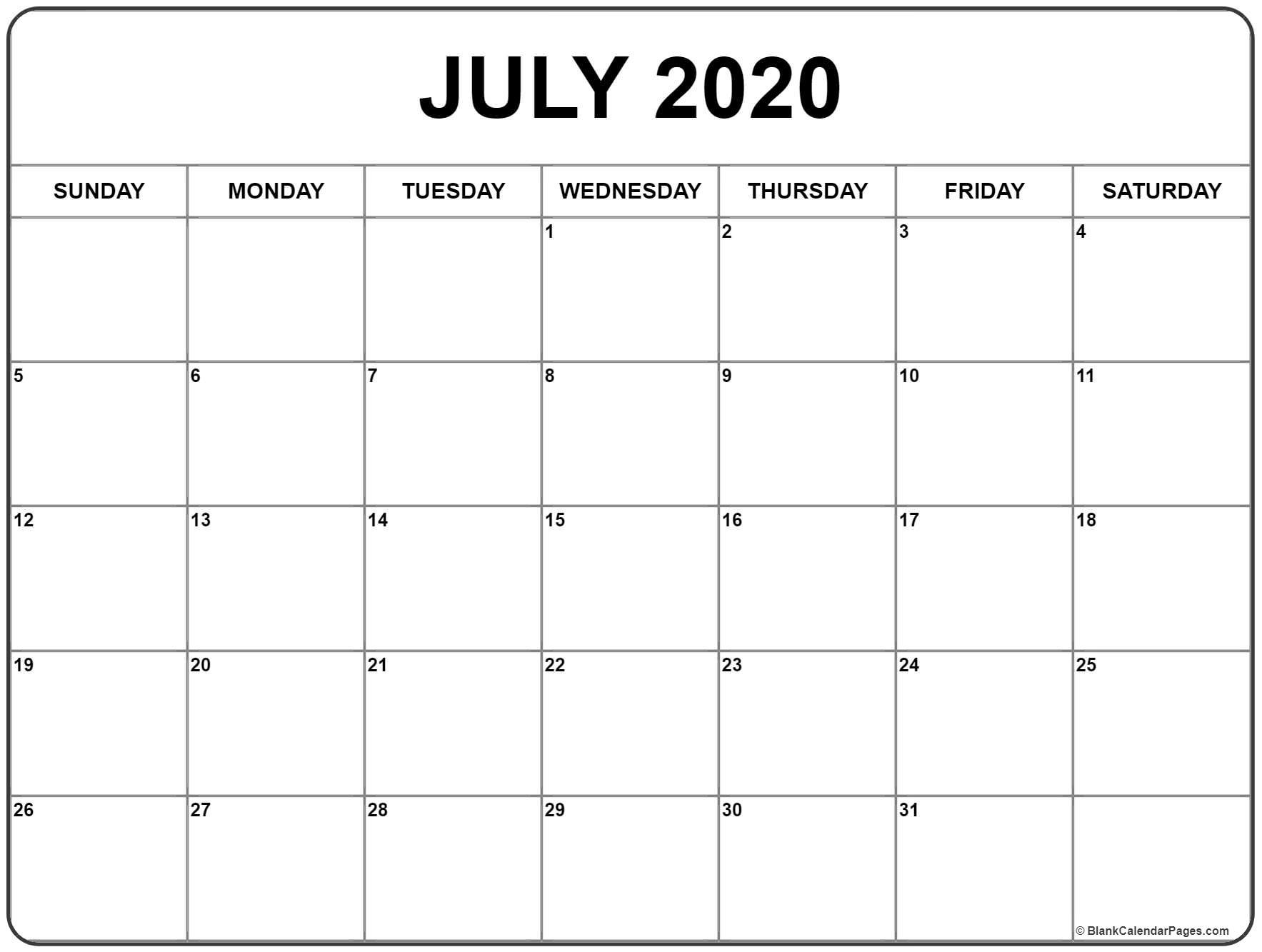 July 2020 Large Claendar Template