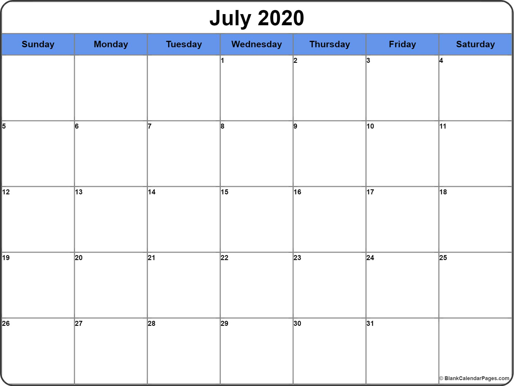 July 2020 Calendar | Free Printable Monthly Calendars