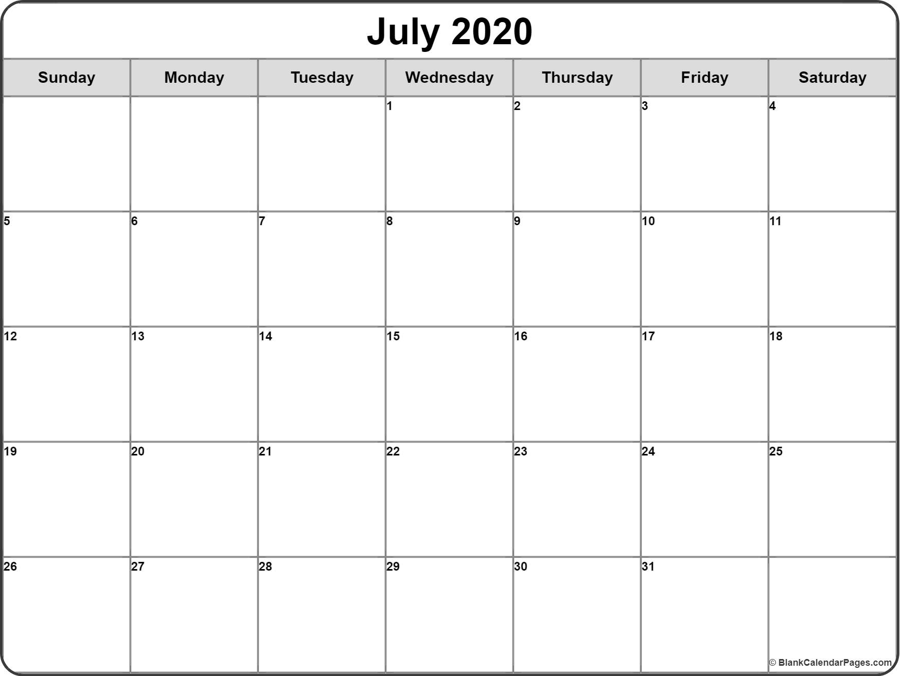 July 2020 Calendar | Free Printable Monthly Calendars