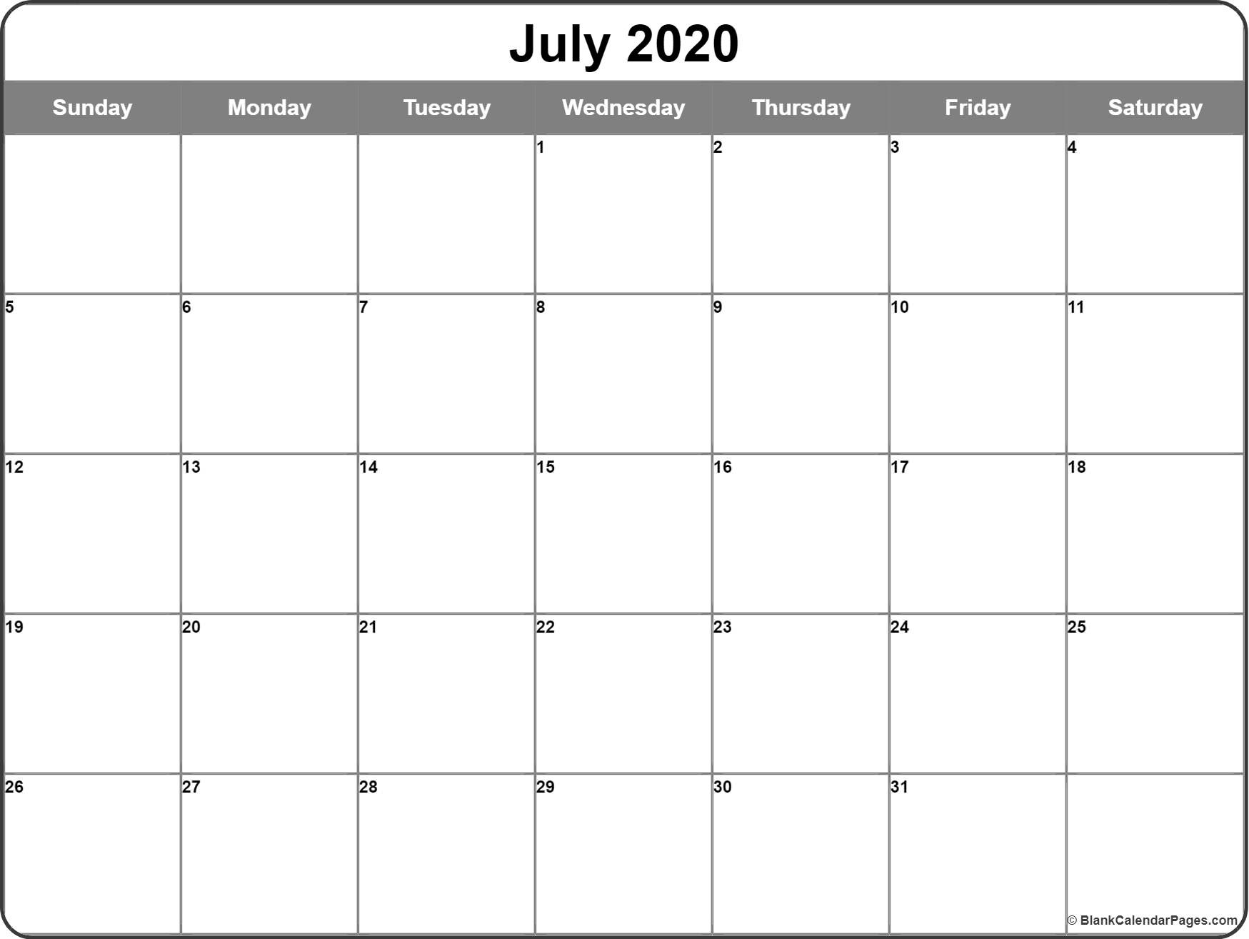 July 2020 Calendar | Free Printable Monthly Calendars