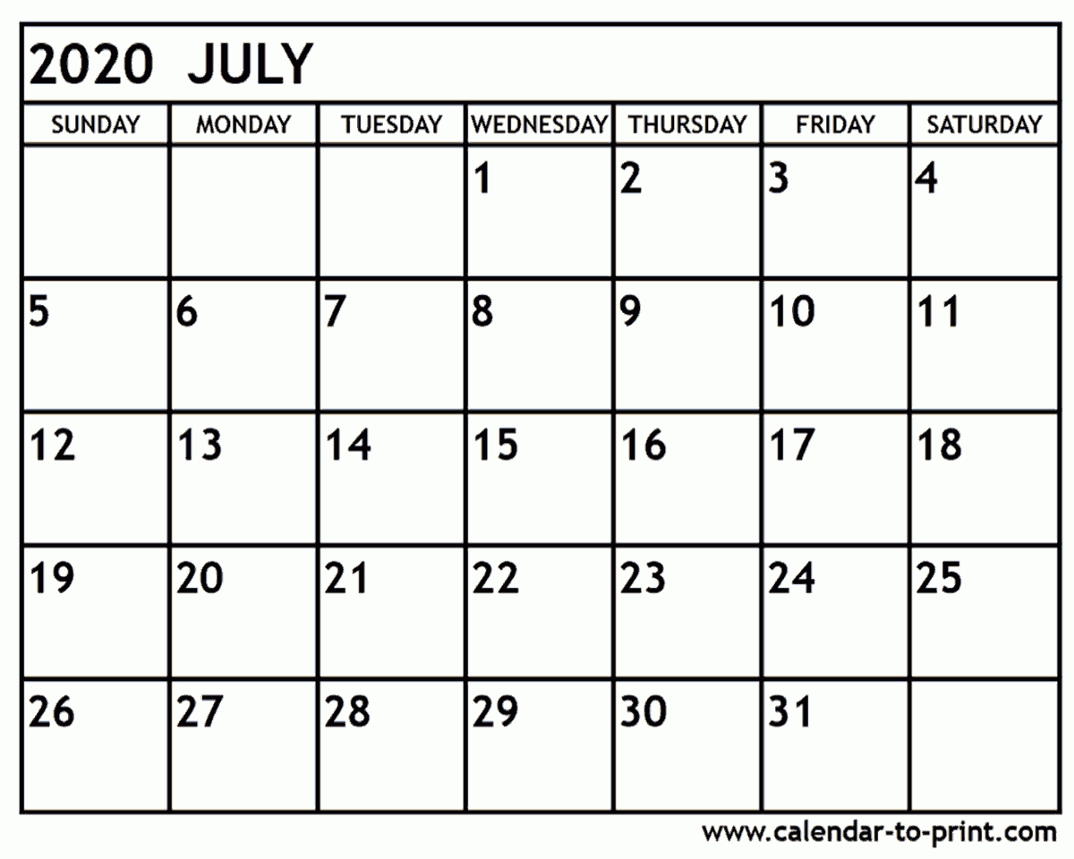 blank monthly calendar printable july 2020 example