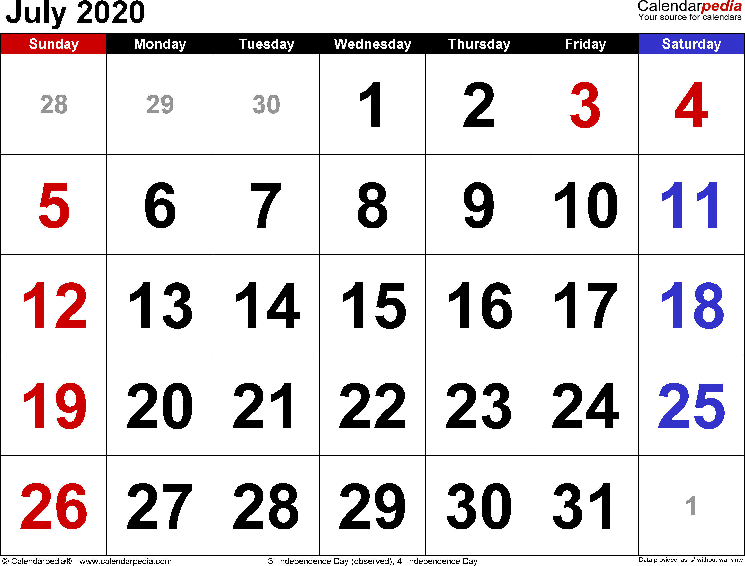 July 2020 Calendars For Word, Excel &amp; Pdf