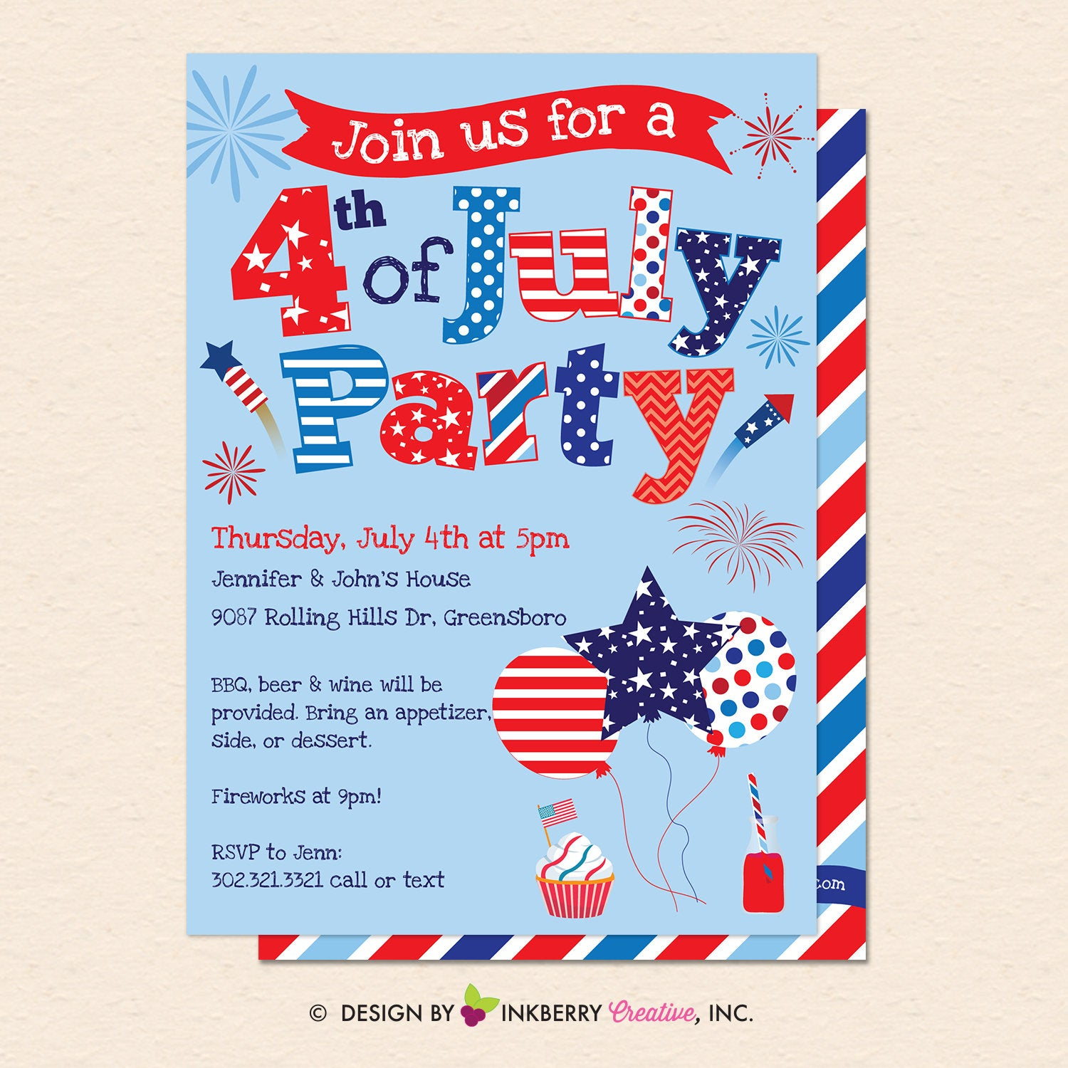 July 4Th Party Invitation - 4Th Of July, Patriotic, Red White And Blue,  Patriotic Party - Printable, Instant Download, Editable, Pdf