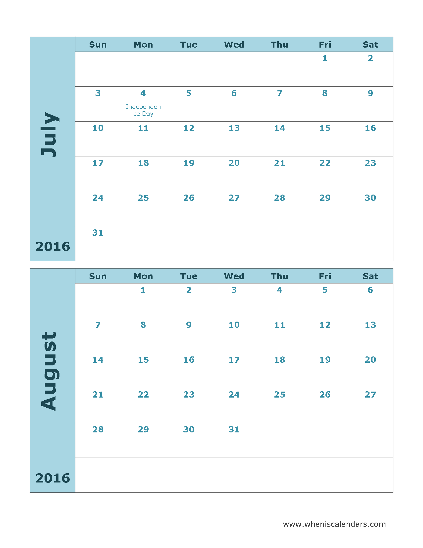 july and august blank schedule example calendar printable