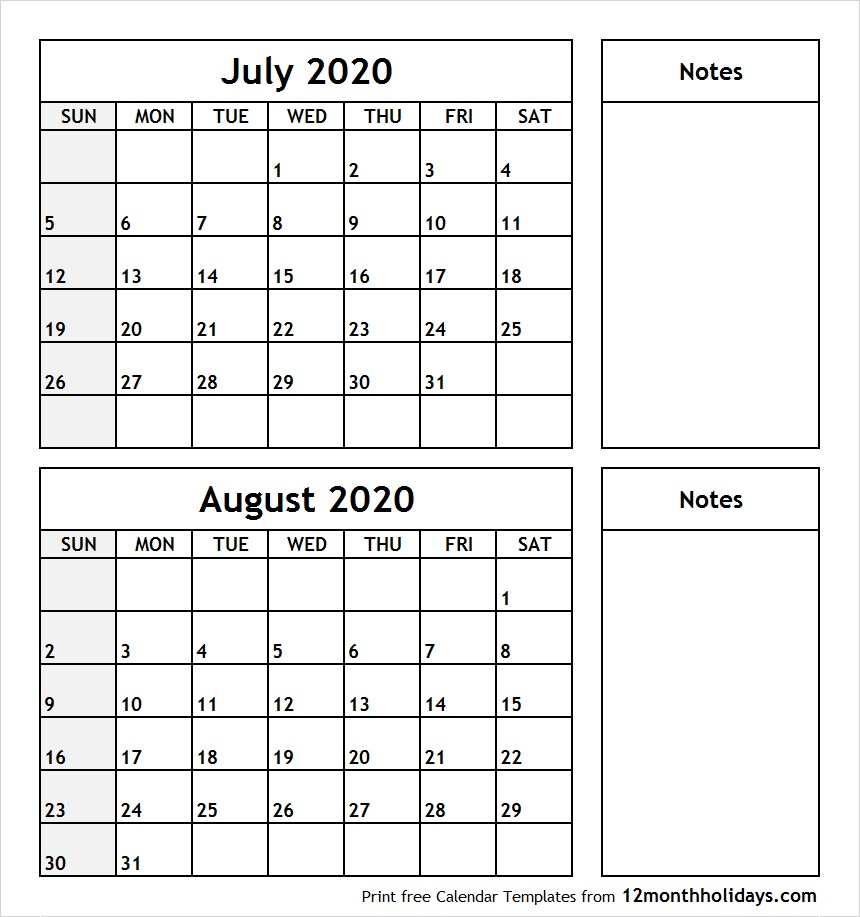 July-August-2020-Printable-Calendar - All 12 Month Calendar