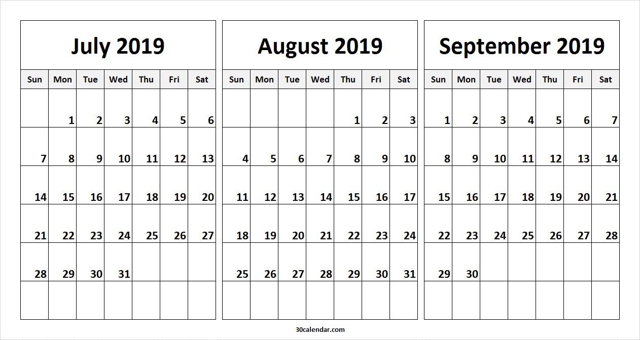 July August September 2019 Calendar | July Month Calendar
