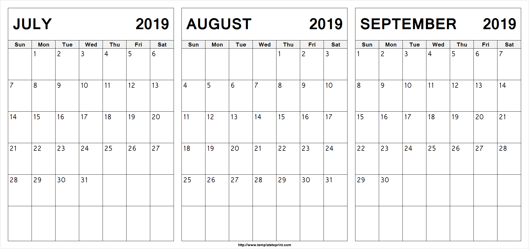 July August September 2019 Calendar | July Month Calendar