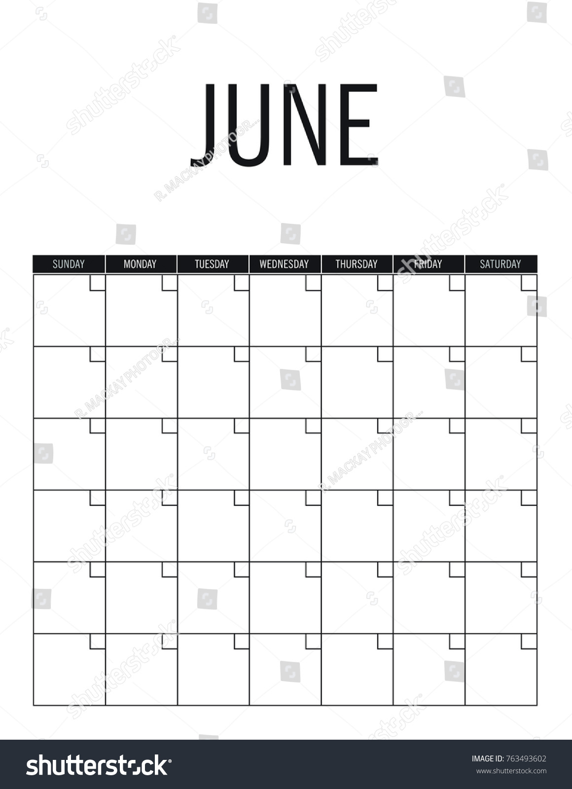 July Blank Calendar Page No Dates Stock Vector (Royalty Free