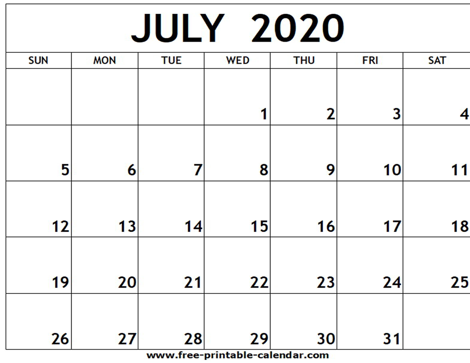 July Calendar 2020